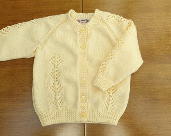 18-24 Months Banana Cream Hand Knitted Baby Cardigan, Pastel Yellow Handknitted baby girls cardigan