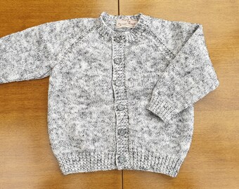 2-3 Years Storm Cloud Grey Hand Knitted Baby Cardigan, Soft light grey handknitted boys cardigan