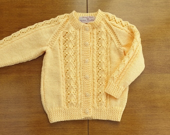 12-18 Months Buttercream Yellow Hand Knitted Baby Cardigan, Yellow Handknitted baby cardigan