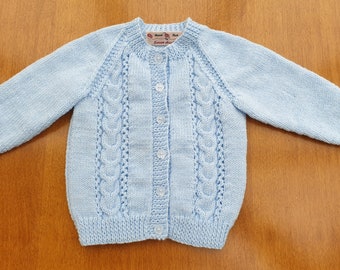 12-18 Months Blue Twinkle Hand Knitted Baby Cardigan, Soft blue handknitted sparkly cardigan, winter clothes