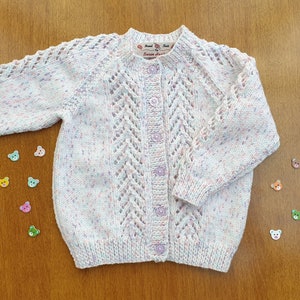 18-24 Months White Twinkle Print Hand Knitted Baby Cardigan, Soft handknitted sparkly cardigan, multicolour baby cardigan image 2