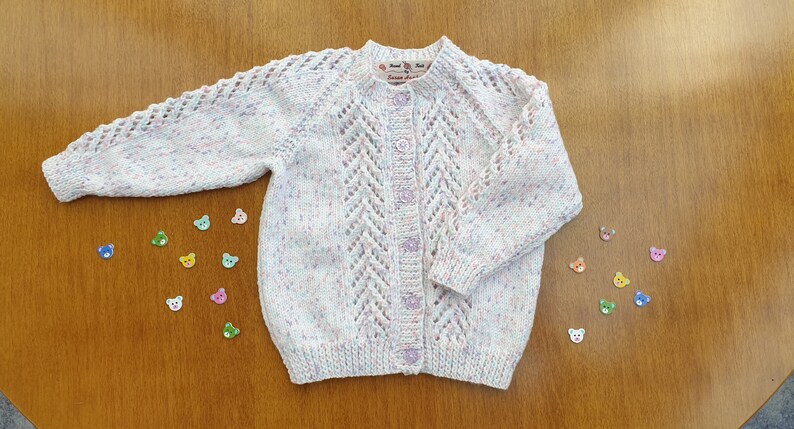 18-24 Months White Twinkle Print Hand Knitted Baby Cardigan, Soft handknitted sparkly cardigan, multicolour baby cardigan image 2