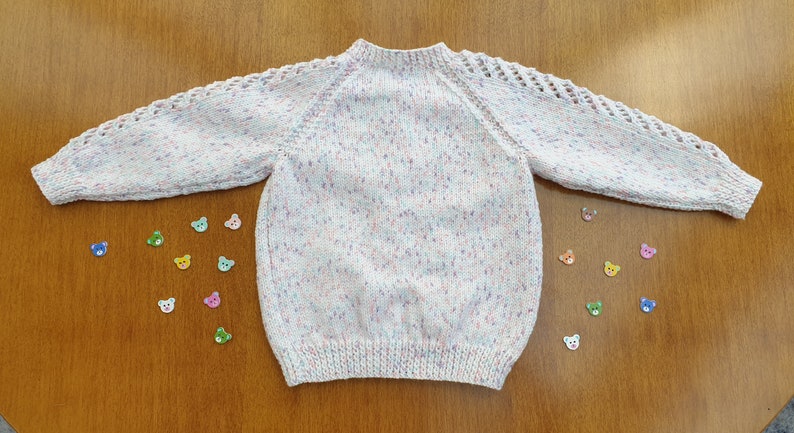 18-24 Months White Twinkle Print Hand Knitted Baby Cardigan, Soft handknitted sparkly cardigan, multicolour baby cardigan image 6