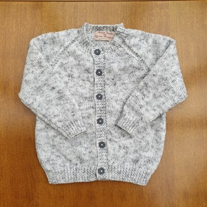 2-3 Years Storm Cloud Grey Hand Knitted Baby Cardigan, Soft light grey handknitted boys cardigan image 2