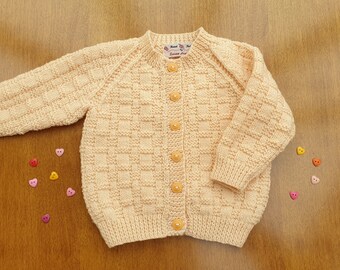 18-24 Months Biscuit Basket Weave Hand Knitted Baby Cardigan, Soft acrylic biscuit coloured handknitted cardigan, warm winter cardigan