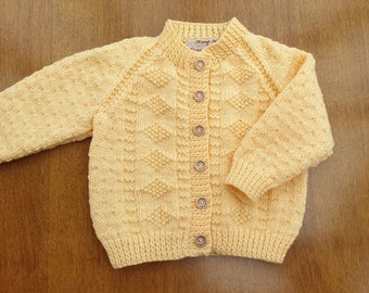 6-12 Months Butter Cream Hand Knitted Baby Cardigan, pale yellow Handknitted warm baby cardigan