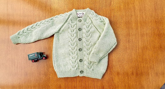 12-18 Months Pistachio Green Hand Knitted Baby Cardigan, Sage Green Handknitted Cardigan, Suit Boy or Girl