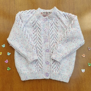 18-24 Months White Twinkle Print Hand Knitted Baby Cardigan, Soft handknitted sparkly cardigan, multicolour baby cardigan image 3