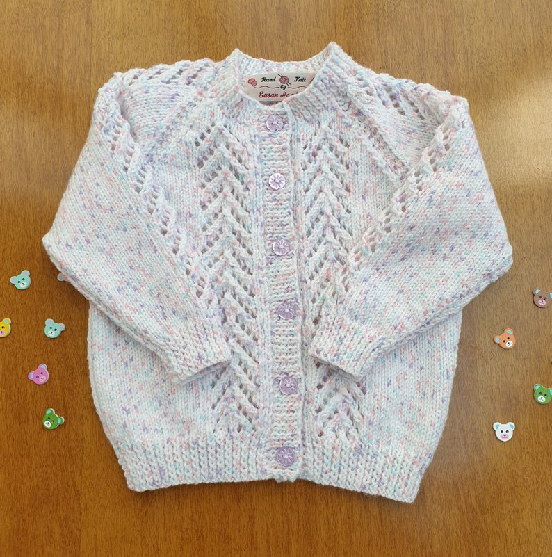 18-24 Months White Twinkle Print Hand Knitted Baby Cardigan, Soft handknitted sparkly cardigan, multicolour baby cardigan image 3