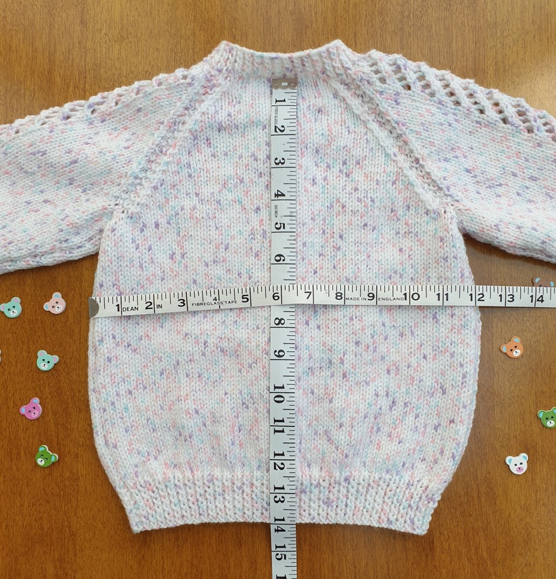 18-24 Months White Twinkle Print Hand Knitted Baby Cardigan, Soft handknitted sparkly cardigan, multicolour baby cardigan image 7