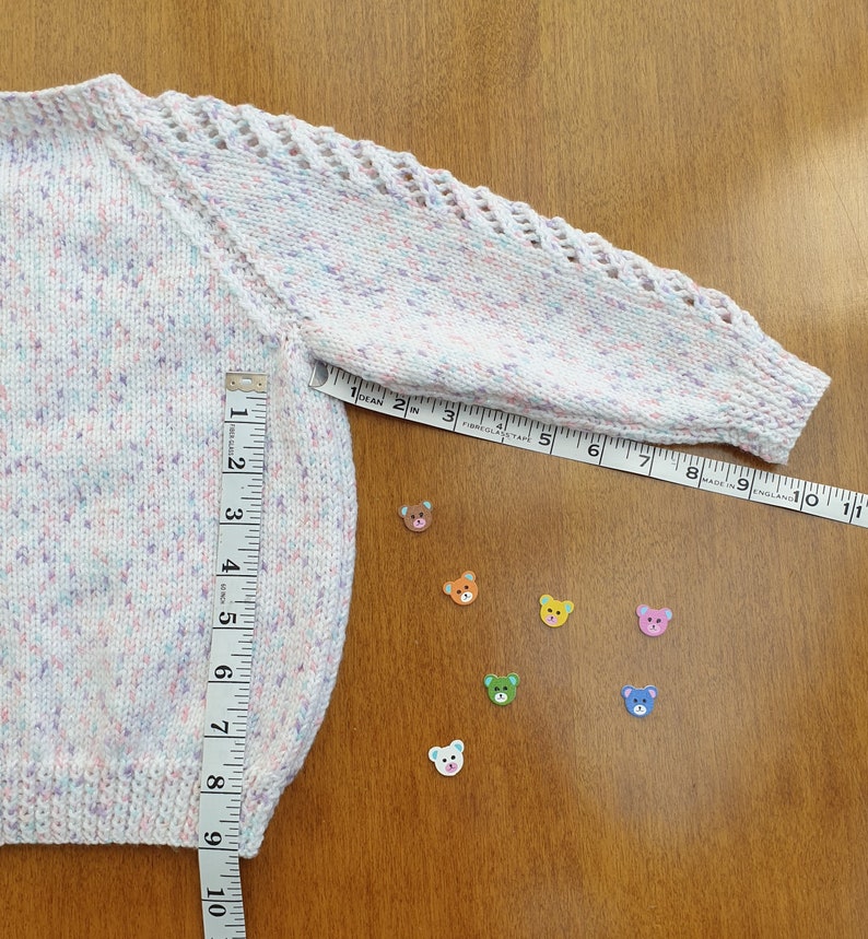 18-24 Months White Twinkle Print Hand Knitted Baby Cardigan, Soft handknitted sparkly cardigan, multicolour baby cardigan image 8