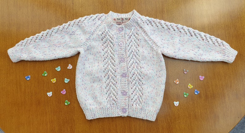 18-24 Months White Twinkle Print Hand Knitted Baby Cardigan, Soft handknitted sparkly cardigan, multicolour baby cardigan image 1