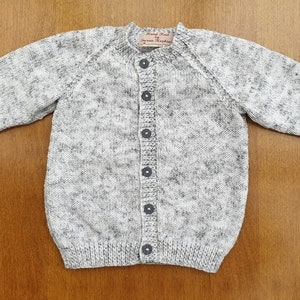 2-3 Years Storm Cloud Grey Hand Knitted Baby Cardigan, Soft light grey handknitted boys cardigan image 4