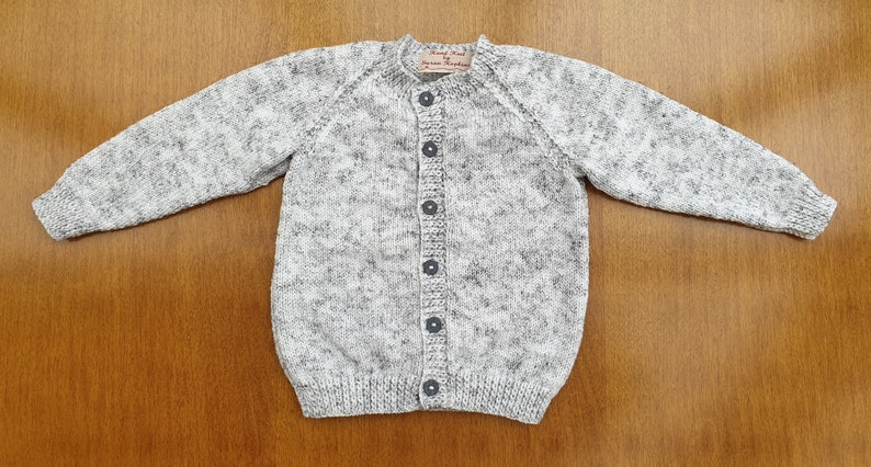 2-3 Years Storm Cloud Grey Hand Knitted Baby Cardigan, Soft light grey handknitted boys cardigan image 4