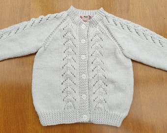 12-18 Months Silver Twinkle Hand Knitted Baby Cardigan, Soft handknitted sparkly cardigan, silver grey baby cardigan