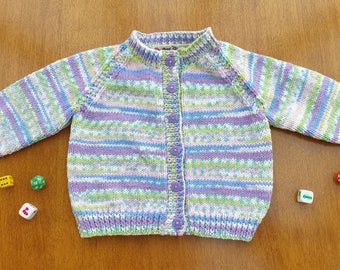 6-12 Months Multicoloured Hand Knitted Baby Cardigan, Random multi-coloured handknitted baby cardigan, baby winter clothes