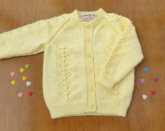 12-18 Months Lemon Twinkle Hand Knitted Baby Cardigan, Soft handknitted sparkly cardigan, Lemon yellow baby cardigan