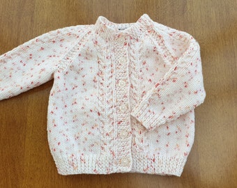 6-12 Months Cream/Peach with Flecks Hand Knitted Baby Cardigan, Sprinkles handknitted baby cardigan, baby winter clothes