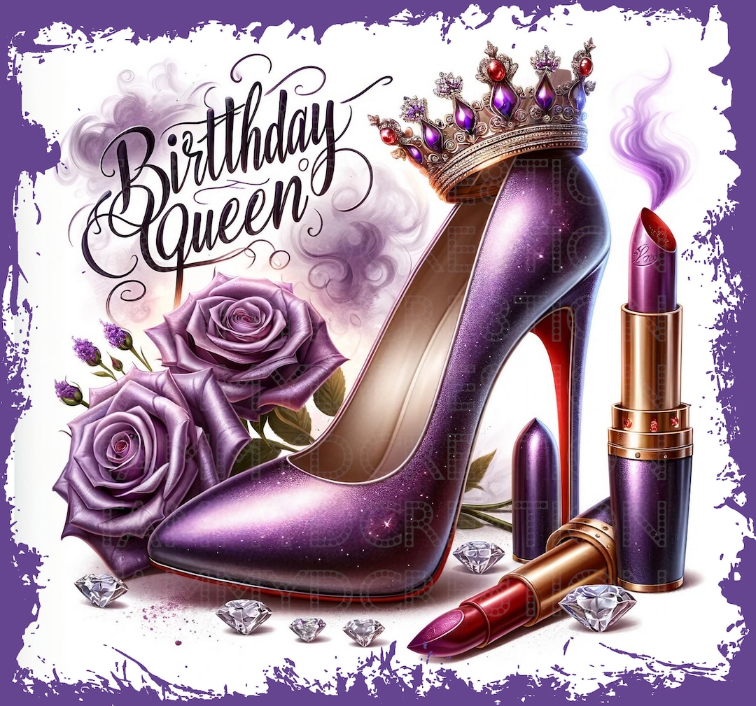 Heels and Roses Birthday Queen Purple, PNG - Etsy