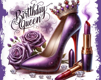 Heels and Roses Birthday Queen Purple, PNG