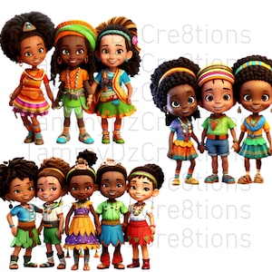 Pacchetto bambini africani, clipart, PNG