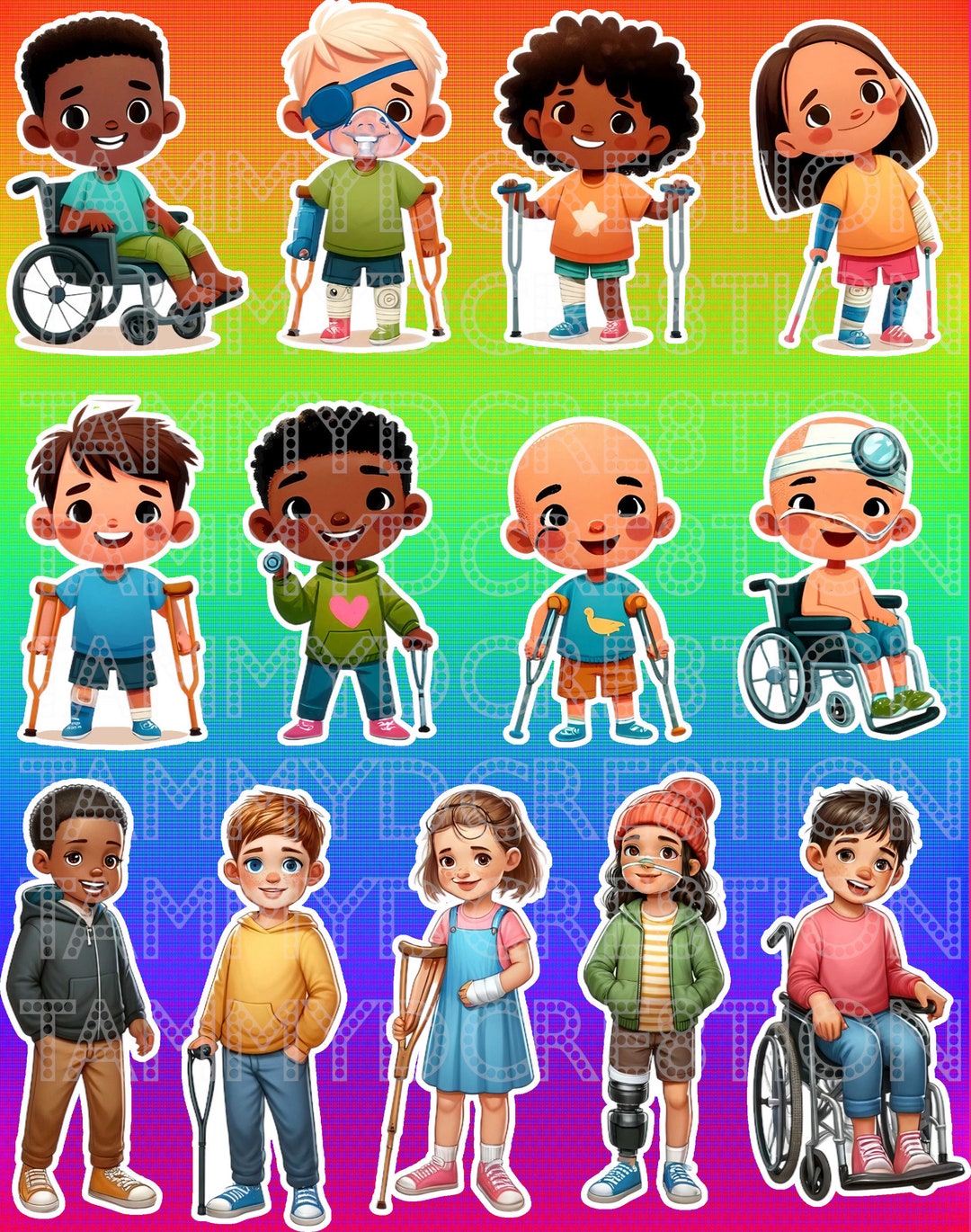 Special Needs Kids Digital Sticker Sheets 4, PNG - Etsy