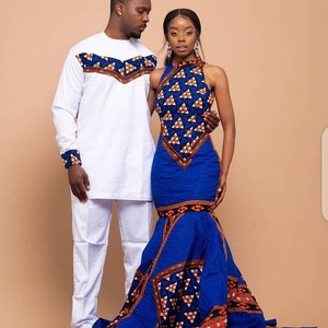 African Print Couple Wedding Attire, African Couples Matching Outfit, African Couples Clothing,African Print Couples Clothing For Photoshoot image 1