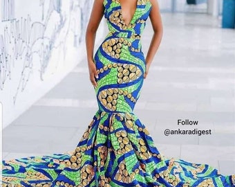 African Mermaid dres,African Wedding Dress, African Print Maxi Dress, African Clothing For Women, African Print Dress For Wedding