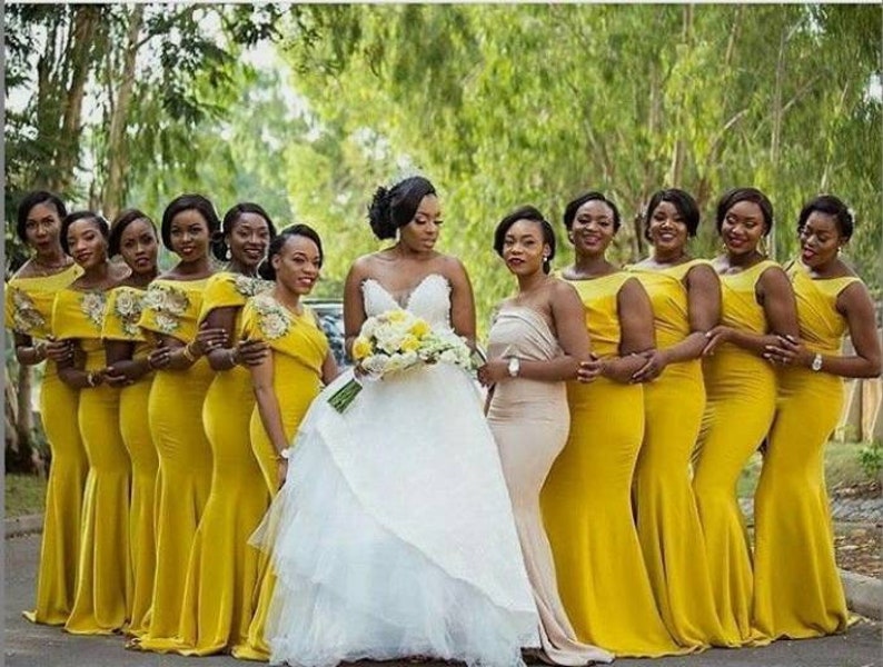 Yellow Bridesmaid Dresses/Custom Bridesmaid Dresses/Bridal Train Dresses/Bridal Shower Dresses/Bridesmaid Dresses/Classy Bridesmaid Dress image 1