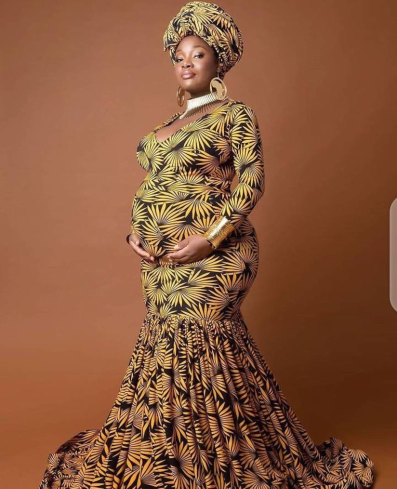 African Print Maternity Dress For Photoshoot, African Print Maternity Gown, African Print Maternity Outfit, Maternity Photoshoot Dress image 1