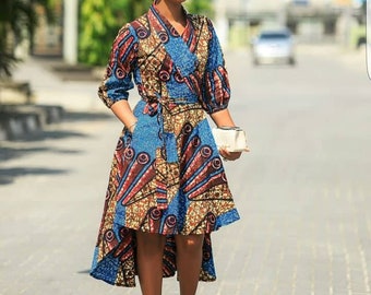 African Print High-low Dress, African Clothing For Women, African Print Wedding Dress, African Women Fashion,African Women's Dress