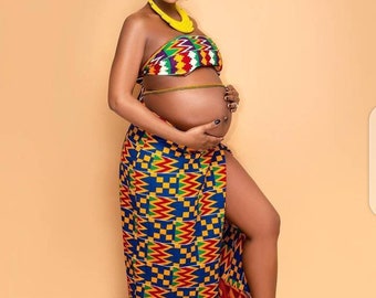 African Print Two Pieces Maternity Set,African Print Maternity Skirt Set,African Maternity Outfit For Photoshoot,African Maternity Clothes