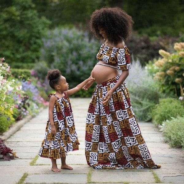 African Print Mom and Daughter Matching Maternity Outfit For Photoshoot,African Mom and Me Maternity Set,African Print Maternity Skirt Set
