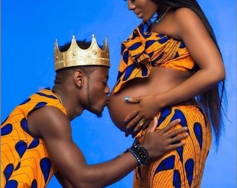 African Couples Matching Maternity Outfit For Photoshoot, African Couples Matching Maternity Clothing,African Print Maternity Skirt Set