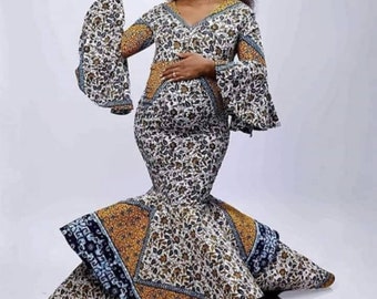 African Print Maternity Dress For Photoshoot, African Print Maternity Gown, African Print Maternity Dress For Baby Shower, Maternity Gown