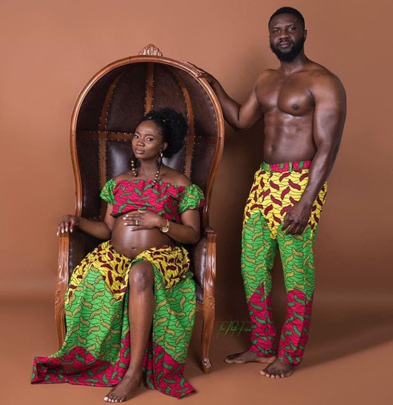 African Couples Matching Maternity Outfit for Photoshoot, African