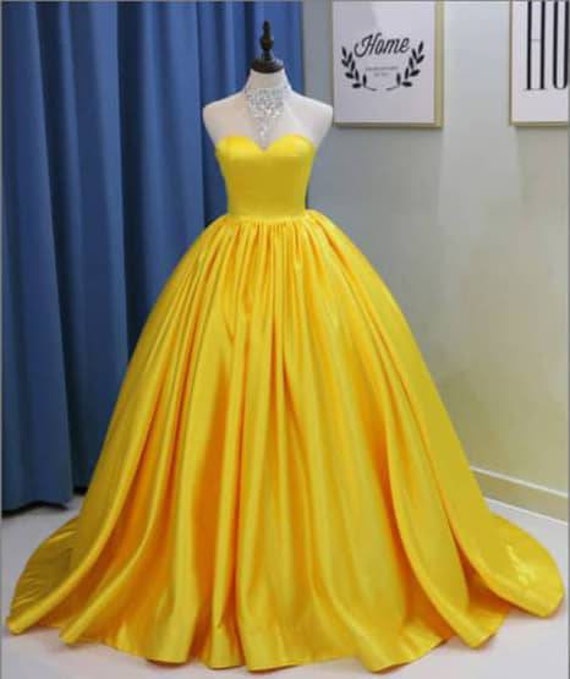 Yellow Printed Gown Dress in Crepe - GW0490