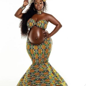 African Print Two Pieces Maternity Set,African Print Maternity Skirt Set,African Maternity Outfit For Photoshoot,African Maternity Clothes image 1