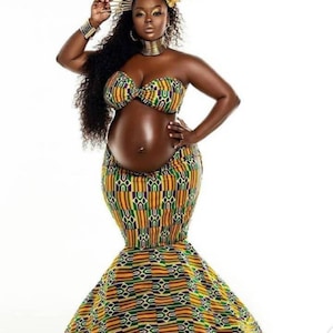 African Print Two Pieces Maternity Set,African Print Maternity Skirt Set,African Maternity Outfit For Photoshoot,African Maternity Clothes image 1