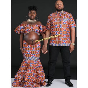 African Couples Matching Maternity Outfit For Photoshoot, African Couples Matching Maternity Clothing,African Print Maternity Skirt Set image 1