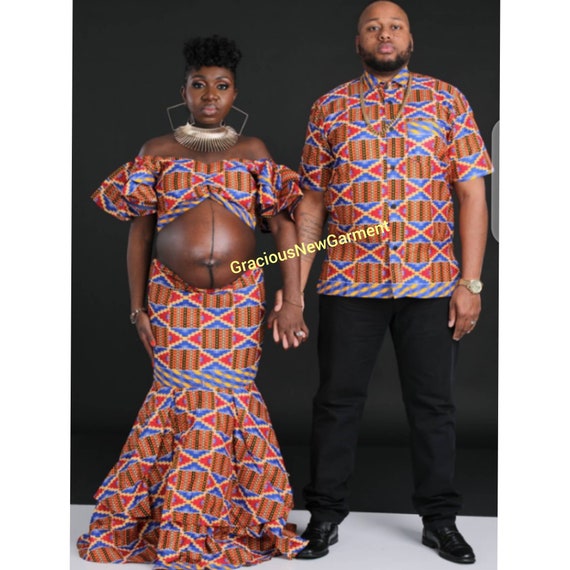 African Couples Matching Maternity Outfit for Photoshoot, African