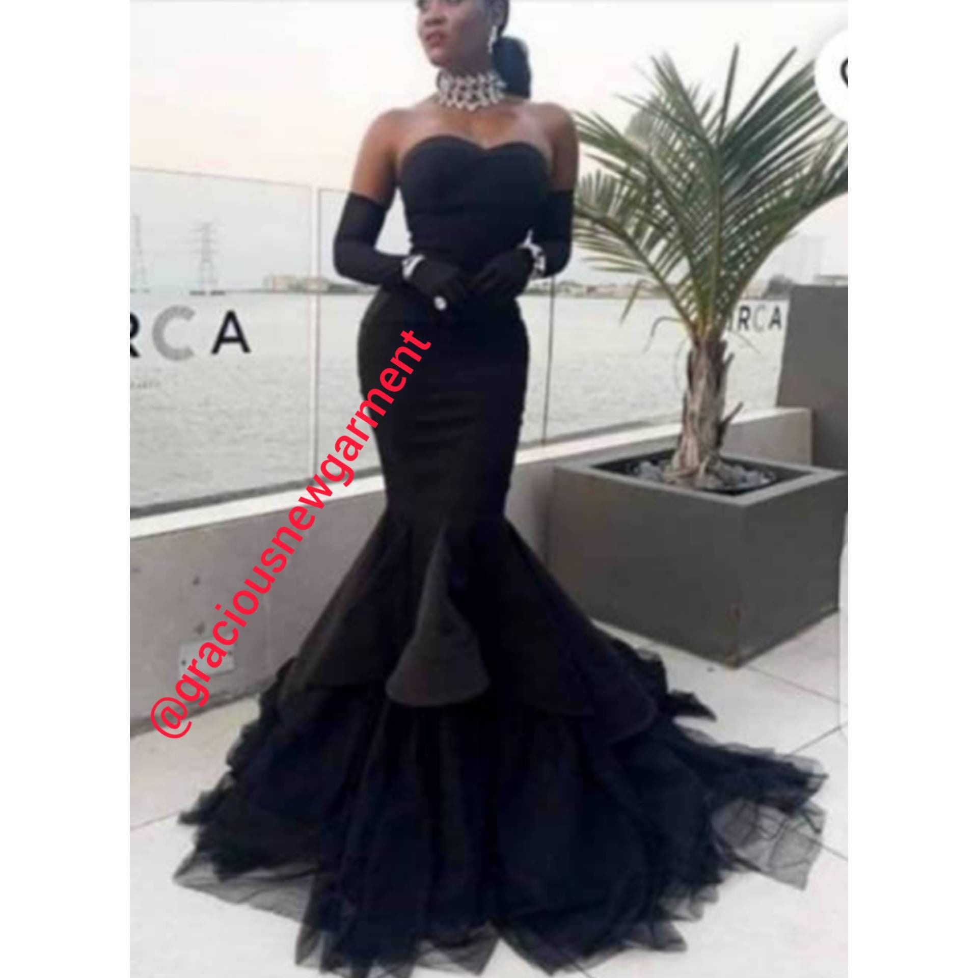 Black Mermaid Long Sleeves Beaded Off Shoulder Slit Lace Prom Dress |  LizProm