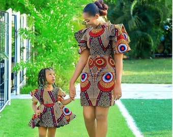 African Mom and Daughter Summer Matching Outfit For Photoshoot,African Clothing For Mom and Me, African Print Dress For Mom and Me