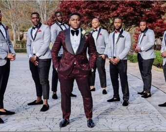 Black and red groomsmen cheap suits