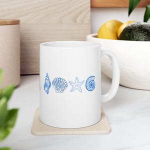 Seashell Ceramic Mug - Beach Lover Coffee Cup, Ocean Theme Tea Mug, Coastal Kitchen Decor, Nautical Drinkware Gift, Sea Shell Pattern Cup