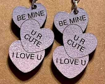 Valentine’s Day Earrings /Conversation Heart Earrings / Candy Heart Earrings / Engraved Earrings