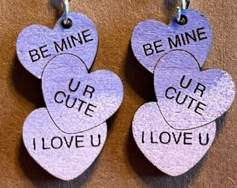 Valentine’s Day Earrings / Candy Heart Earrings/ Conversation Heart Earrings/ Engraved Earrings