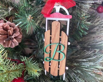 Family Christmas Ornament / Monogram Christmas Ornament /  Vintage Sled Ornament / Monogram Ornament / Ornament Exchange Gift