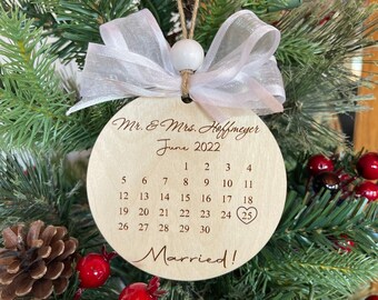 Couples Christmas Ornament /  First Christmas Married / Wedding Gift For Couple /  Engagement Gift / Wedding Date Christmas Ornament