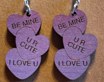 Valentines Day Earrings / Conversation Heart Earrings / Candy Heart Earrings / Engraved